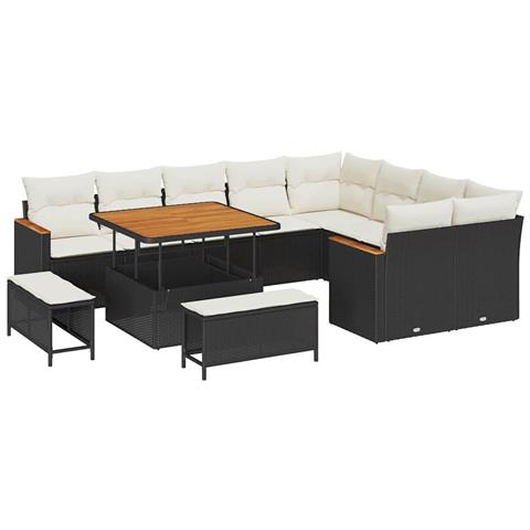 Set Divano da Giardino con cuscino 12 pcs Nero Poly Rattan - Foto 1