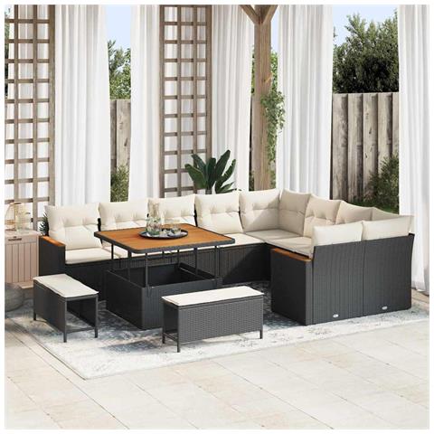 Set Divano da Giardino con cuscino 12 pcs Nero Poly Rattan - Foto 2