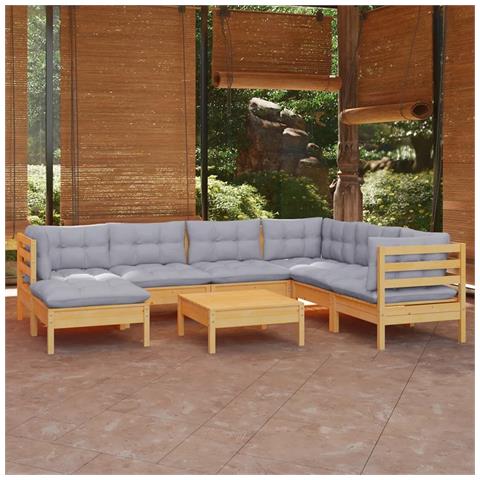 Set Divani da Giardino 8 pz con Cuscini Grigi Massello di Pino - Foto 2