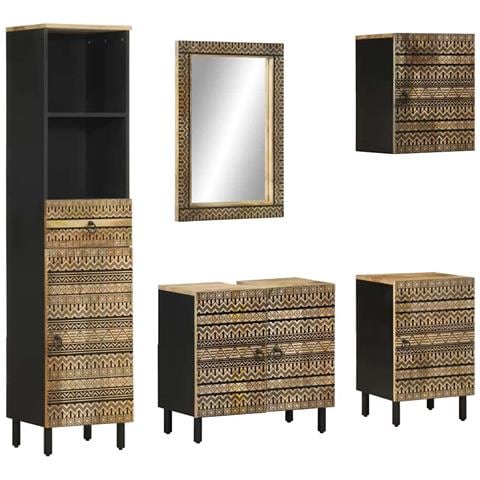 Set Mobili da Bagno 5 pz in Legno Massello di Mango - Foto 1