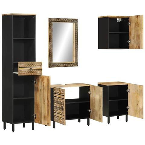 Set Mobili da Bagno 5 pz in Legno Massello di Mango - Foto 2