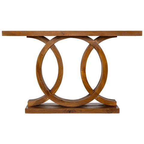 Tavolino Da Ingresso Artigianale In Legno Marrone 140x35x81h Cm - Foto 2