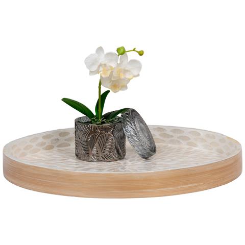 Vassoio Rotondo In Bamboo E Capiz Beige 40 Cm - Foto 2