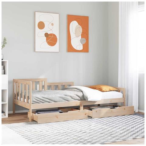 Dormeuse con Cassetti 90x190 cm in Legno Massello Pino - Foto 2