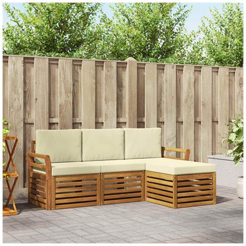 Set divani 4 pcs Naturale e Crema Legno di Acacia Massello - Foto 2