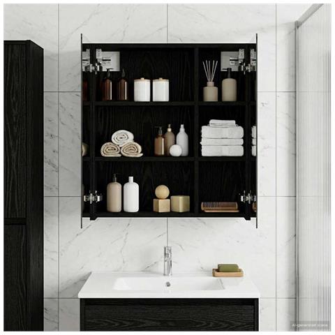 Mobiletto per specchio da bagno Rovere Nero 60 x 14,5 x 70 cm - Foto 2