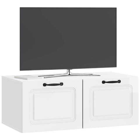 Mobile Porta TV da Muro Bianco Lucido 78,5 x 41 x 30 cm - Foto 2