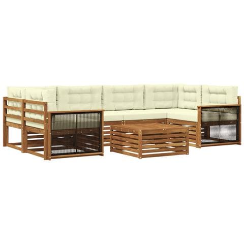 Set di divani da esterno con cuscino 7 pcs Naturale e Crema - Foto 1