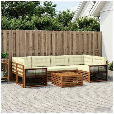 Set di divani da esterno con cuscino 7 pcs Naturale e Crema - Foto 2