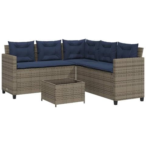 Divano da giardino con Tavolino e cuscini a forma di L in Polyrattan Grigio - Foto 1