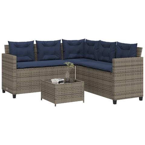 Divano da giardino con Tavolino e cuscini a forma di L in Polyrattan Grigio - Foto 2