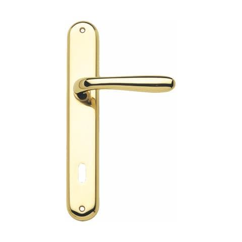 Maniglie In Coppia + Placca Serie Scudo F / patent Per Porta Ottone Oro Lucido - Foto 1