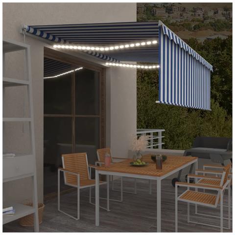 Tenda Sole Retrattile Manuale con LED 4,5x3m Blu e Bianco - Foto 2