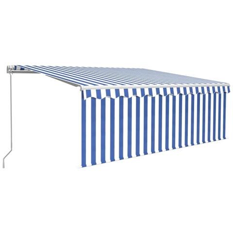Tenda Sole Retrattile Manuale con LED 4,5x3m Blu e Bianco - Foto 1