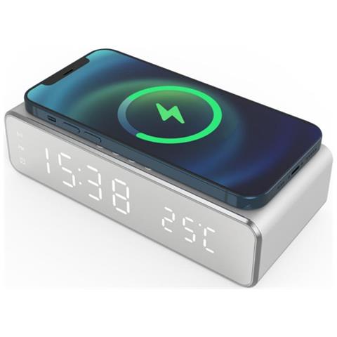 Sveglia Led Digitale Con Caricabatterie/termometro Wireless Silver - Foto 15