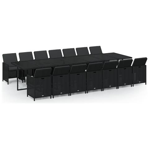 Set Da Pranzo Da Giardino 15 Pz Con Cuscini In Polyrattan Nero - Foto 1