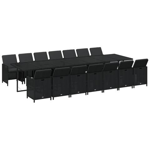 Set Da Pranzo Da Giardino 15 Pz Con Cuscini In Polyrattan Nero - Foto 9