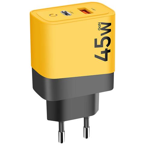 Caricabatterie Gan Usb + Usb-c 45w Microgrid, Nero / Giallo - Foto 1