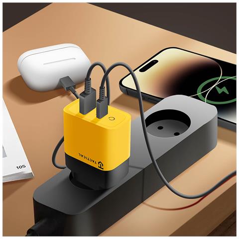 Caricabatterie Gan Usb + Usb-c 45w Microgrid, Nero / Giallo - Foto 2