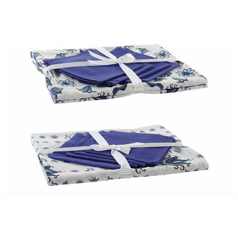 Tovaglia E Tovaglioli Dkd Home Decor 150 X 150 X 0,5 Cm Azzurro Bianco (2 Unità) - Foto 1