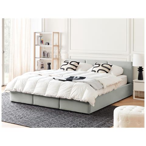 Letto Contenitore Velluto Bousse 180 X 200 Cm Grigio Chiaro - Foto 1
