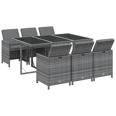 Set Da Pranzo Da Giardino 7 Pz Con Cuscini In Polyrattan Grigio - Foto 2