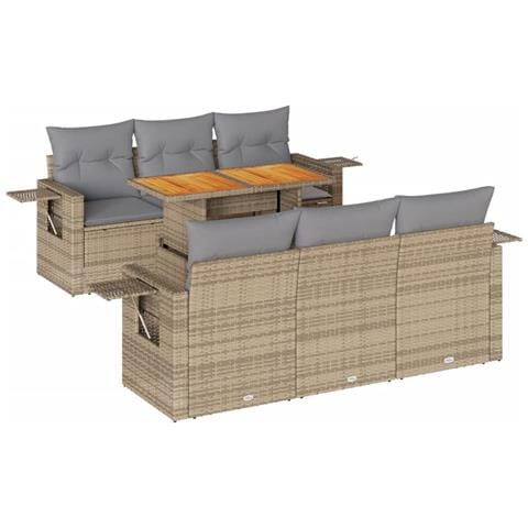 Set Divani Da Giardino 7 Pz Con Cuscini Beige In Polyrattan - Foto 2
