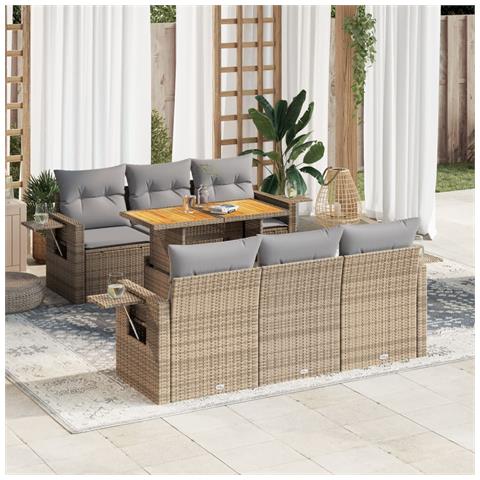 Set Divani Da Giardino 7 Pz Con Cuscini Beige In Polyrattan - Foto 1