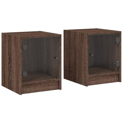 Comodini Con Ante In Vetro 2pz Rovere Marrone 35x37x42 Cm - Foto 2