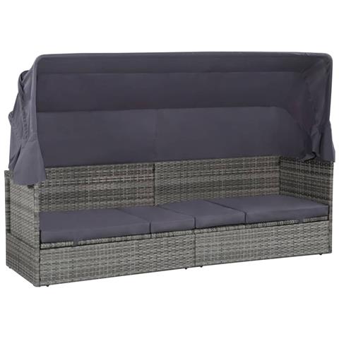 Lettino Da Giardino Con Tettuccio Grigio 205x62 Cm Polyrattan - Foto 2