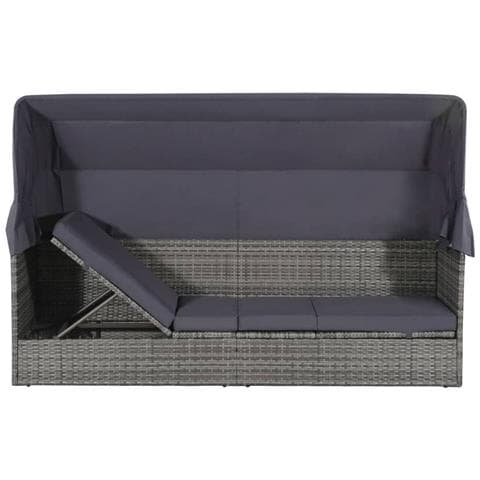 Lettino Da Giardino Con Tettuccio Grigio 205x62 Cm Polyrattan - Foto 1