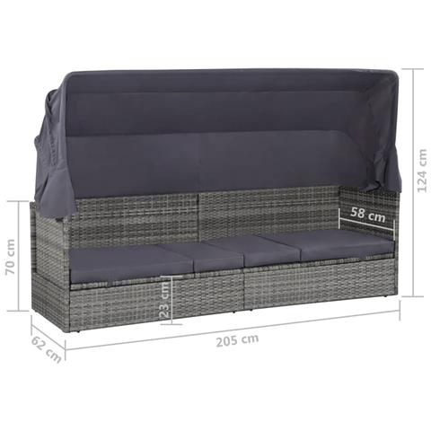 Lettino Da Giardino Con Tettuccio Grigio 205x62 Cm Polyrattan - Foto 8