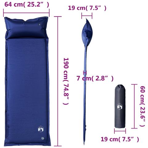 Materasso Campeggio Autogonfiabile Cuscini 1 Persona Blu Marino - Foto 6
