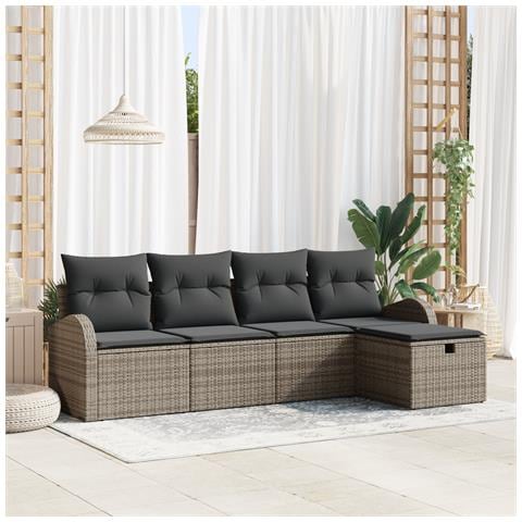 Set di divani da giardino da 5 pezzi con cuscini grigi in polyrattan - Foto 2
