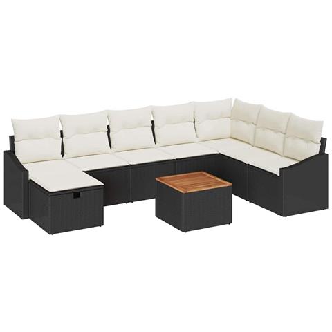 Set Divano da Giardino 9 Pezzi con Cuscini Rattan Nero - Foto 1