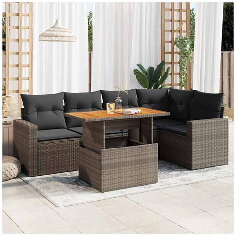 Set Divano da Giardino 6 pz con Cuscini Grigio in Polyrattan - Foto 2