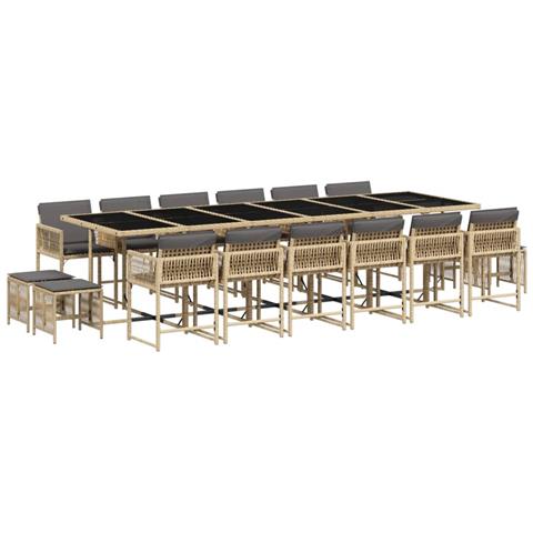 Set Pranzo da Giardino 17 pz con Cuscini Beige Misto Polyrattan - Foto 1