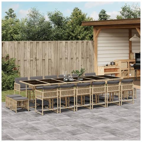 Set Pranzo da Giardino 17 pz con Cuscini Beige Misto Polyrattan - Foto 2
