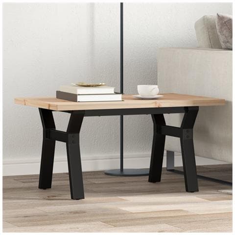 Tavolino Salotto Telaio a Y 80x50x40,5 cm Legno Pino e Acciaio - Foto 2