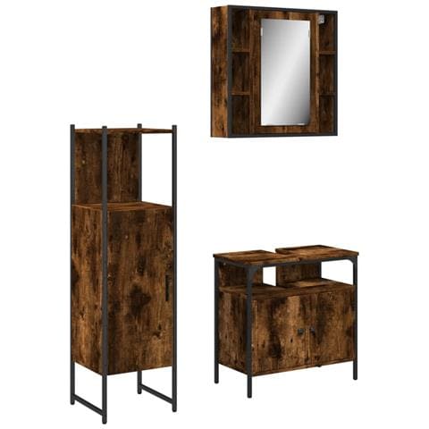 Set Mobili da Bagno 3 pz Rovere Fumo in Legno Multistrato - Foto 1