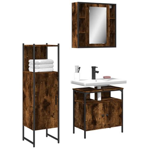 Set Mobili da Bagno 3 pz Rovere Fumo in Legno Multistrato - Foto 2
