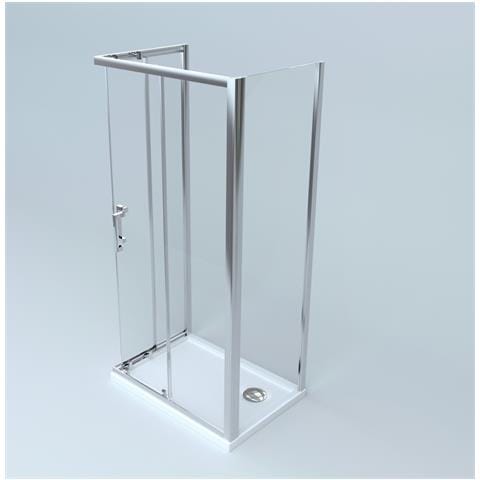 Box Doccia 3 Lati 70x70x70 Cm: Fisso + Angolare Scorrevole Cromato Lica - Foto 1
