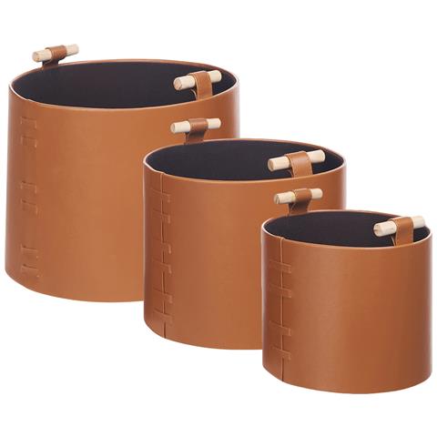 Set Di 3 Cestini Aram Pelle Sintetica Marrone - Foto 2