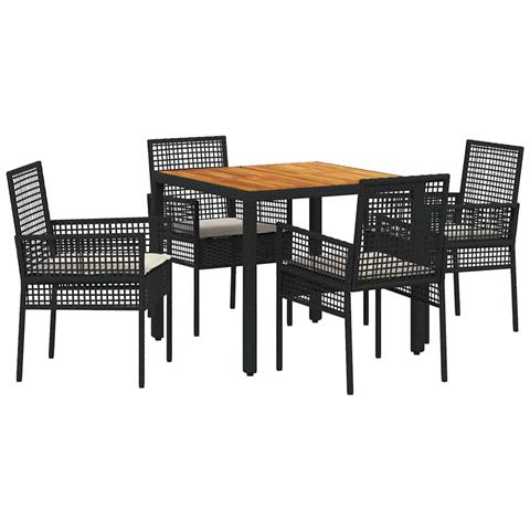Set da Pranzo per Giardino 5 pcs Nero Poly Rattan - Foto 1