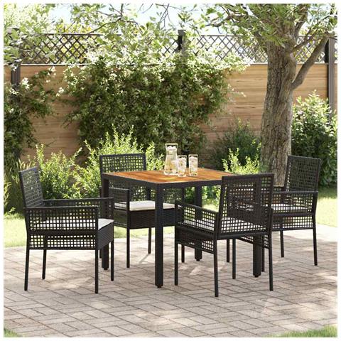 Set da Pranzo per Giardino 5 pcs Nero Poly Rattan - Foto 2