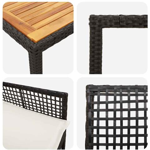 Set da Pranzo per Giardino 5 pcs Nero Poly Rattan - Foto 9