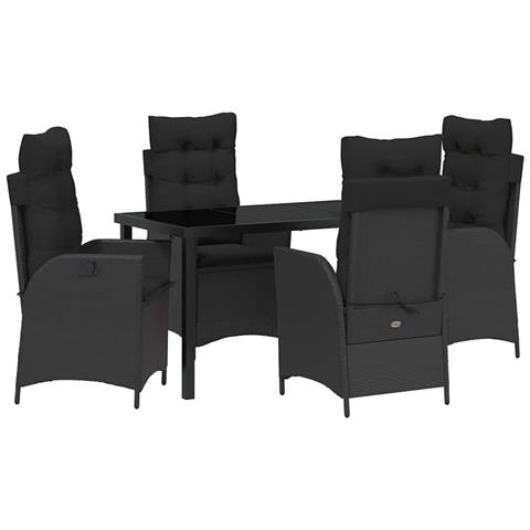 Set da Pranzo per Giardino 5 pcs Nero polyrattan - Foto 1