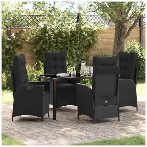 Set da Pranzo per Giardino 5 pcs Nero polyrattan - Foto 2