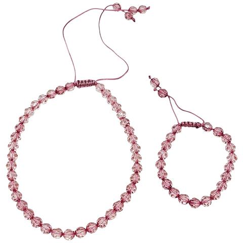 Set Di Collana E Bracciale Con Perline Sfaccettate Rosa. Regolabile - Foto 1