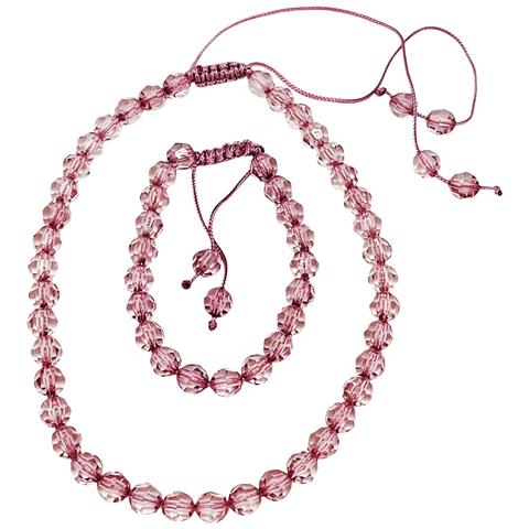 Set Di Collana E Bracciale Con Perline Sfaccettate Rosa. Regolabile - Foto 2